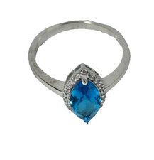 Silver Ring Aquamarine 925 Sterling Size 8 Blue Gemstone Marquise Gift Stone