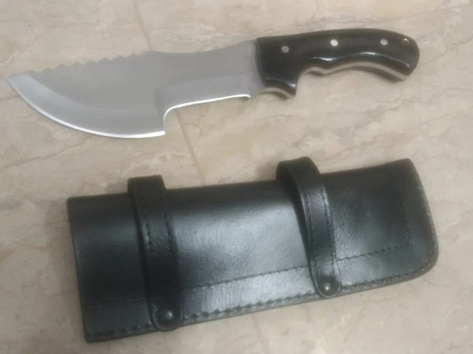 Cuchillo rastreador forestal HSK lino negro mango Micarta funda 62 HRC D2 herramienta acero Foto 4 de 4