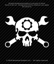 Mechanic Skull with Wrenches XL Vinyl Decal Diesel Mechanic Sticker 25 Colors
