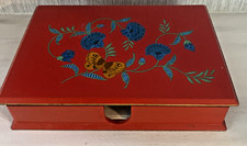 Otagiri Japan Red Floral Golden butterfly Lacquerware Box Note Pad holder Vtg