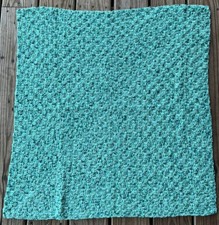 Handmade Crochet Small Baby Blanket Teal Blue 29  X 31  