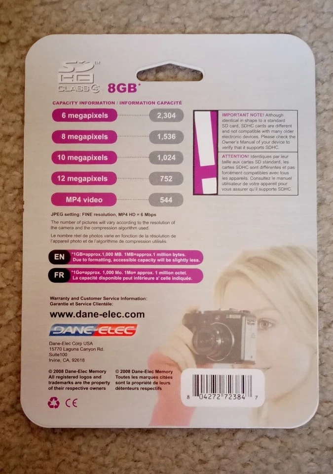 Dane-elec 8 GB SDHC Card Class 4 New in Package - Image 2 of 2