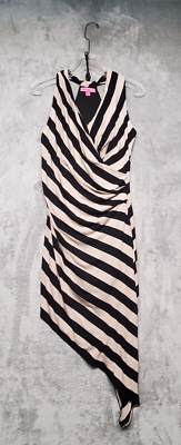 asymmetrical dress betsey johnson Betsey Johnson Dress Womens 6 Black Tan Stripe Dress Asymmetric Hem Stretch