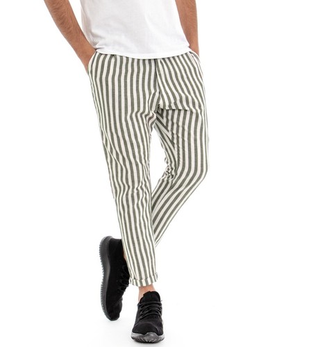 Pantalone Uomo Tasca America A Righe Fantasia Bicolore Verde Rigato GIOSAL  | eBay