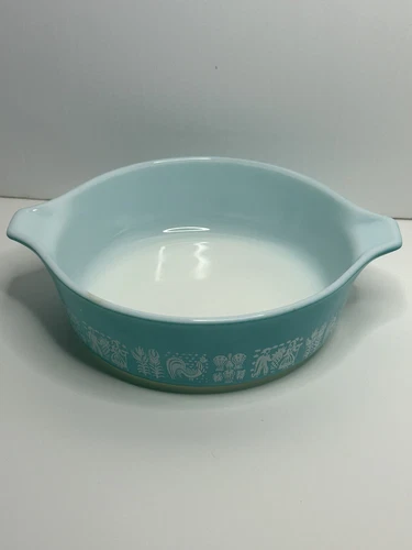 Vintage Pyrex 471 Turquoise Amish Butterprint Round 1 PT Casserole Dish No Lid