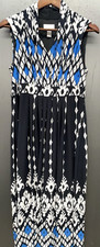 Chicos Maxi Dress Sz 1/M Blue Sleeveless Lined Stretch Casual Comfort Preppy