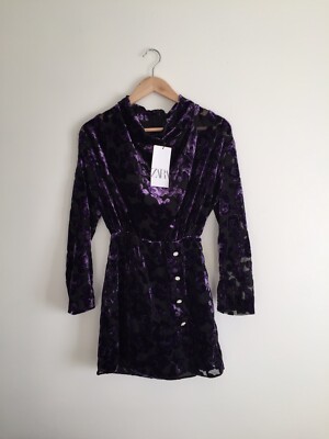 Zara Purple Velvet Lace Mesh Mini Dress With Rhinestone Buttons Size S (XS)  BNWT | eBay UK