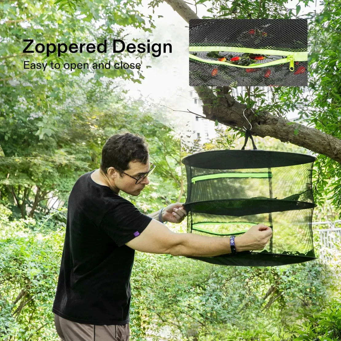 2ft 2 Layer Hanging Herb Mesh Rack Foldable Drying Net with bag
