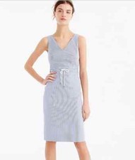 NWT J.Crew Seersucker Dress, Sleeveless, Blue And White, Size 10