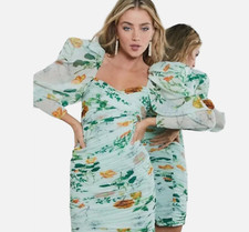 ASOS Edition Ruched Mini Dress With Puff Sleeves Size 0