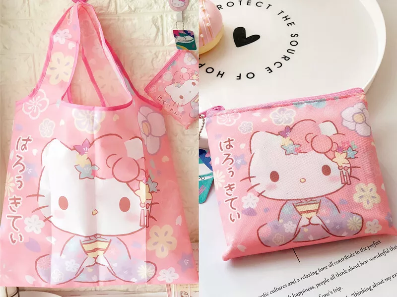 Cute Hello Kitty Kimono Foldable Shopping Bag Grocery Recycle Eco friendly Tote