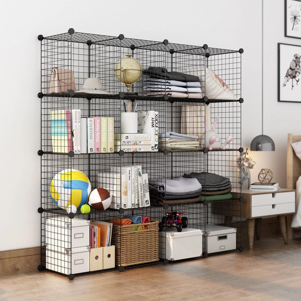 Grid Wire Shelves Metal Stackable Storage Bins, Bookshelf, Closet