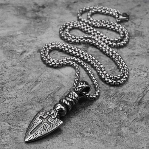 Colliers pendentifs chaîne punk rock croix en acier inoxydable homme flèche viking - Photo 1/6