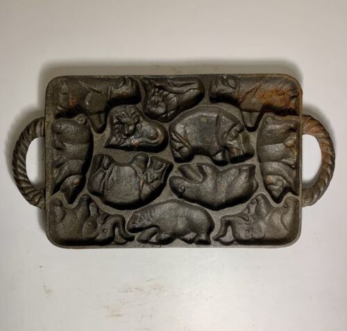 Vintage Cast Iron John Wright Animal Cookie Mold 1984 Hippo Bear Lion More - Picture 1 of 12