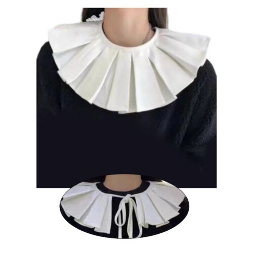 Women Pleated Ruffle Solid Color Fake Collar Lace-Up Capelet Clothing Accessorie - Picture 9 of 10