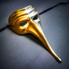 Gold Silver Plague Doctor Halloween Venetian Zanni Nose Masquerade Party Mask