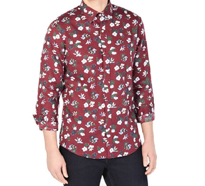 red floral button down