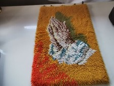 Gobelin 70-er orange --betende Hände  -68x42cm handgeknüpfter Teppich Handarbeit