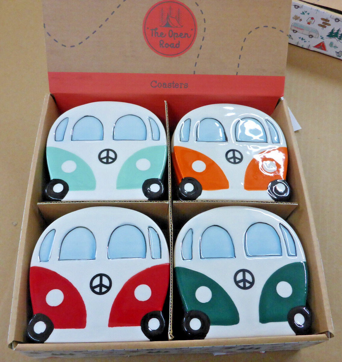 Camper Van Peace Bus Red Orange Blue Green Shaped Campervan Coasters Job Lot 24