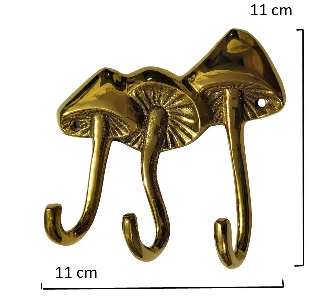 Lot of 3 Brass Mushroom Wall Mount Hooks Decorative Key Rack - Image 3 of 4