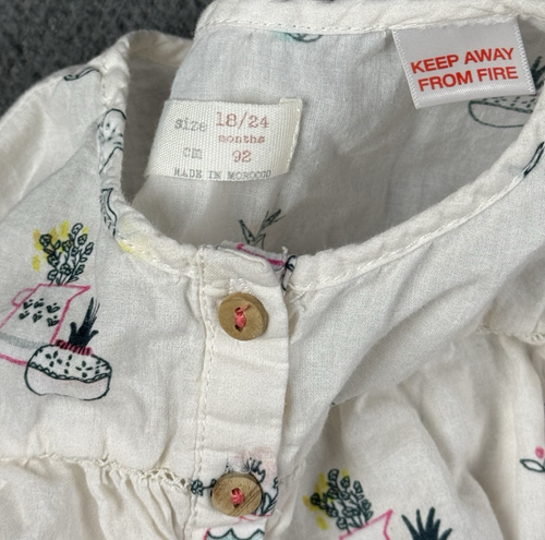 Baby Girl Zara Blouse Flower Vase Long Sleeve Button Lightweight Ruffle 18-24 M - Picture 7 of 8