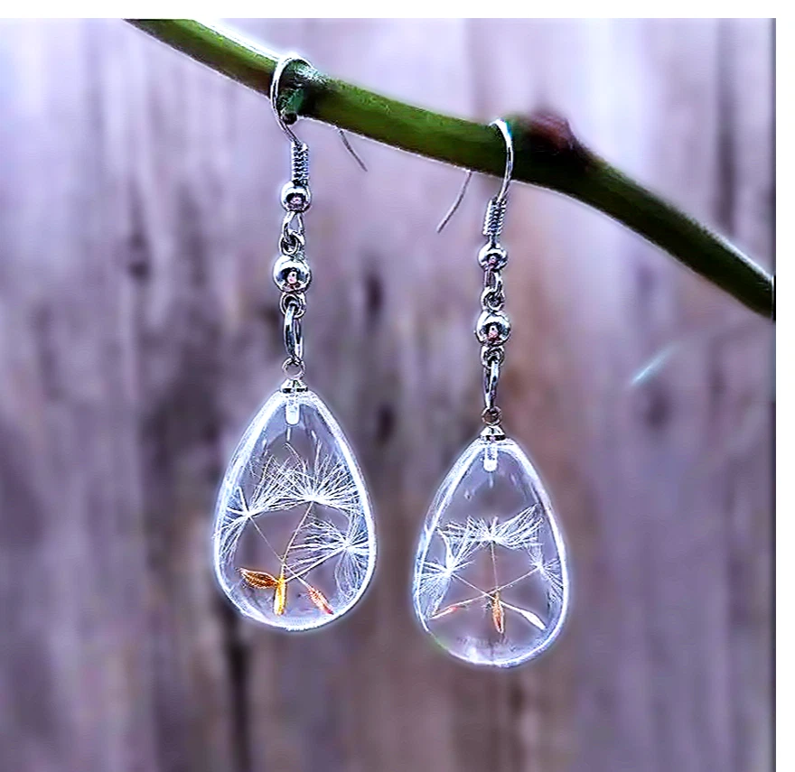 Pendientes colgantes de resina de diente de león real Forever Lucky Charm Foto 4 de 4