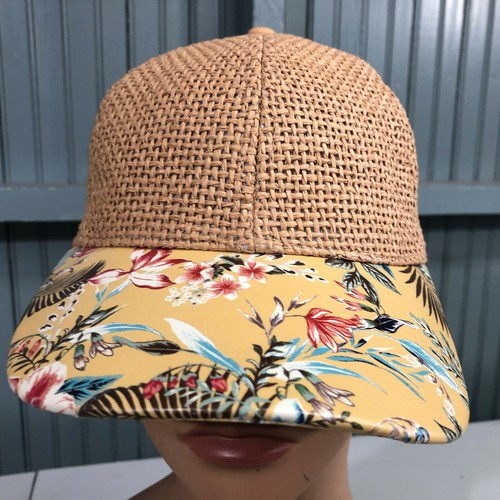 Heavy Floral Straw Summer Vacation Sun Beach Vacation Strap Baseball Cap Hat - Picture 2 of 7