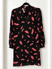 Diane von Furstenberg DVF Silk Lip Print Dress - Black & Pink - Size S