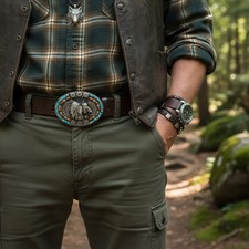 Men Dark Silver Metal Fashion Belt Buckle Western Native Indian Warrior Horse