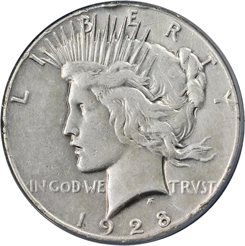1928-P Peace Dollar PCGS XF Details Key Date Heavy Rim Damage