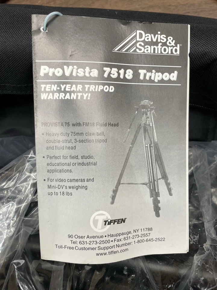 Davis & Sanford Provista 7518B Tripod With FM18 Fluid Head 18lb Capacity 28"-64" - Image 4 of 4