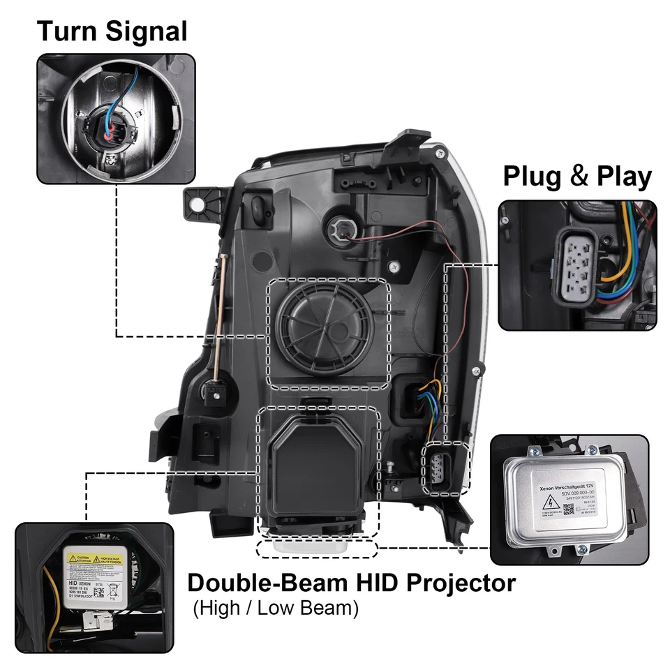 Chrome Amber Xenon Headlights w/Bulbs&ballast For 2007-2014 Cadillac Escalade Foto 3 de 4