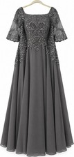 MGNY Morilee Madeline Gardner 71805 Charcoal Metallic Lace Gown Size 16 Mobwife