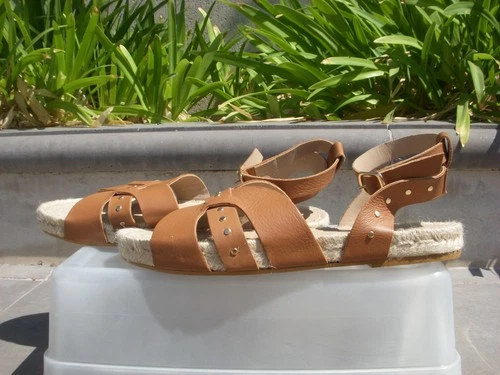 Bruno Magli PERLA Leather Ankle Strap Sandal, Jute Insole 10" long, Wmn's 8M