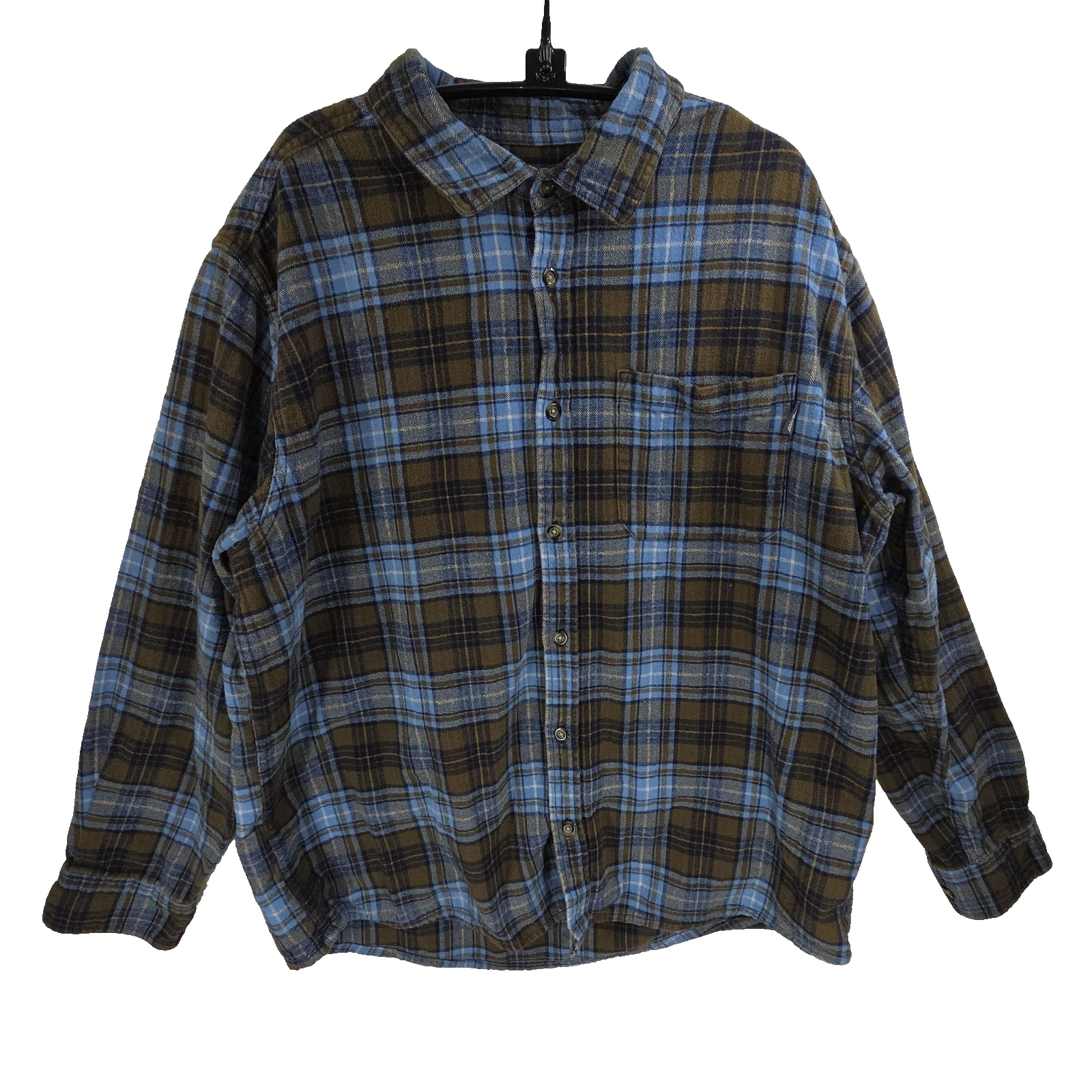 Eddie Bauer Mens XL Shirt Plaid Blue Button Up Shacket Outdoor 100% Cotton Hiker