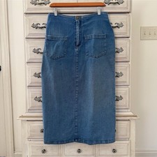 Vintage Chore Denim Midi Skirt Pockets