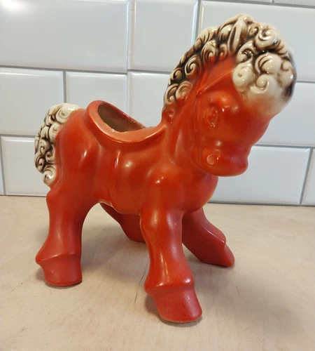 Shawnee Pottery ~ Red Pony Planter w/Curly Mane/Tail ~ 8"x9.5" ~ Vintage MCM