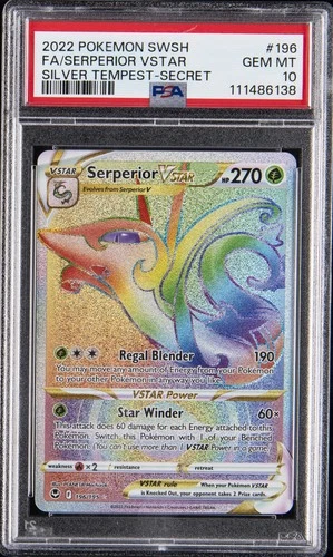 2022 POKEMON SWORD & SHIELD SILVER TEMPEST #196 FULL ART/SERPERIOR VSTAR PSA 10
