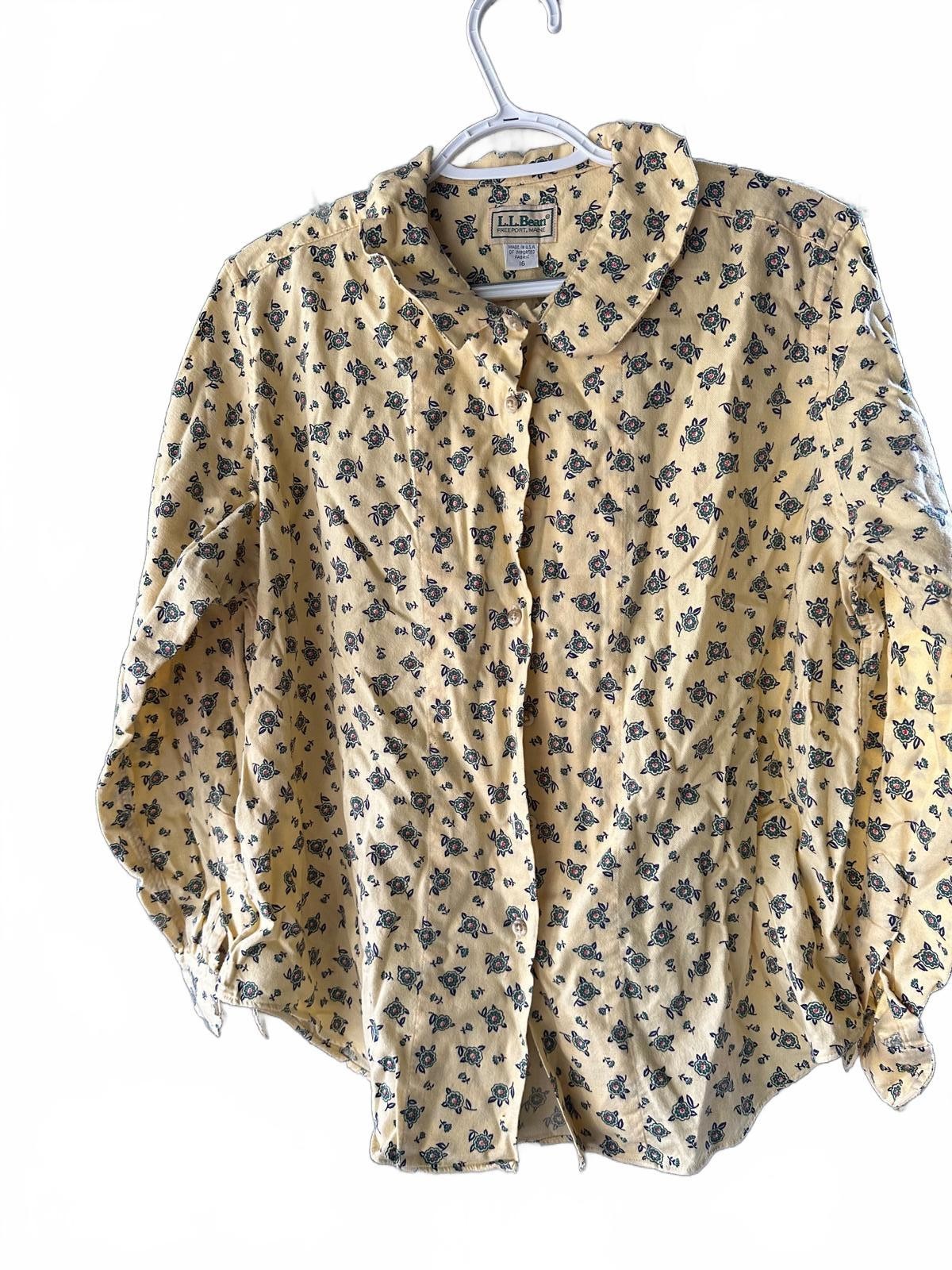 Vintage L.L. Bean Floral Blouse Women’s 16 Yellow 80s/90s Made in USA