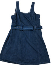 American Eagle Denim Sleeveless Dress Women's Large Belted Knee Length