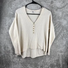 Madewell Textured Knit Henley Sweater Women's Small Cream V-Neck Button Front