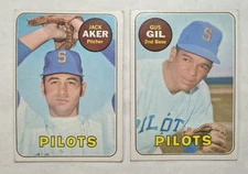 1969 Topps Seattle Pilots Lot (2) #612 Jack Aker VG-EX & #651 Gus Gil EX