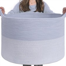 Large Rope Baskets for Organizing, 21.7 x 13.8 Blanket Storage Blue  White