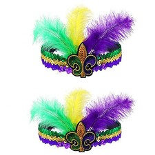 Mardi Gras Feather Headband, Sequin Headband for New Orleans Masquerade Mask Par