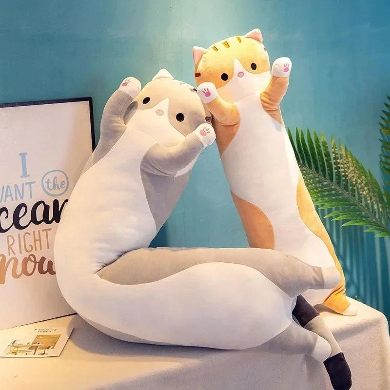 Almohada corporal de felpa larga para gato creativa lindo animal cojín de peluche suave niños, hogar Foto 3 de 4