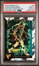 2020-21 Panini Flux Giannis Antetokounmpo Cracked Ice Gold Auto PSA 9 #97 *POP 1