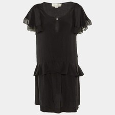 Stella McCartney Black Silk Frill Detail Mini Dress L