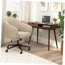 Bush Furniture Small Writing Desk and Chair Set Dark Walnut / Cool Beige Fabric