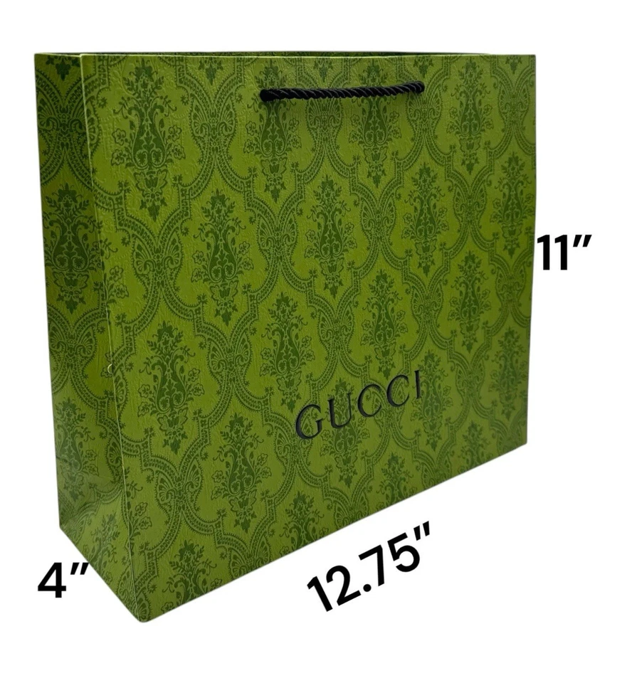 "Bolsa de regalo de compras clásica verde impresa Gucci mediana 12,75"" x 11"" x 4"" sesiones de fotos" Foto 2 de 3