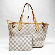 NO TARIFF Louis Vuitton LV Tote Bag Neverfull PM White Damier Azur 2553808
